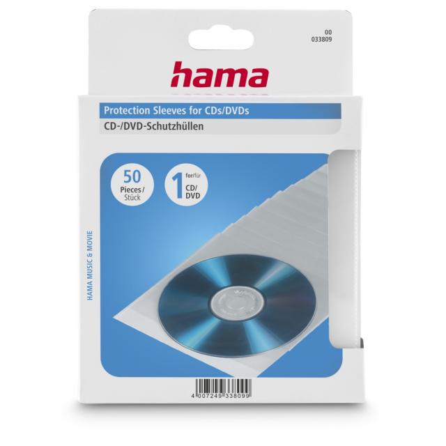 HAMA Предпазни пликове за CD/DVD, 50 бр, прозрачни 