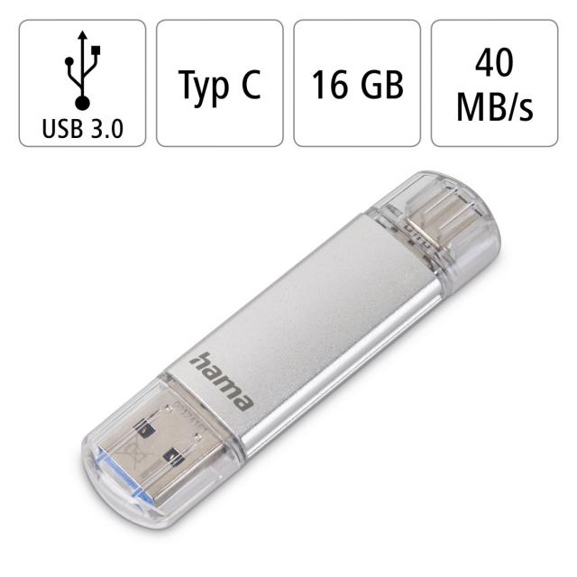 USB памет HAMA Тип USB-C/ USB-A 3.0 Laeta, 16GB, 40Mb/s 