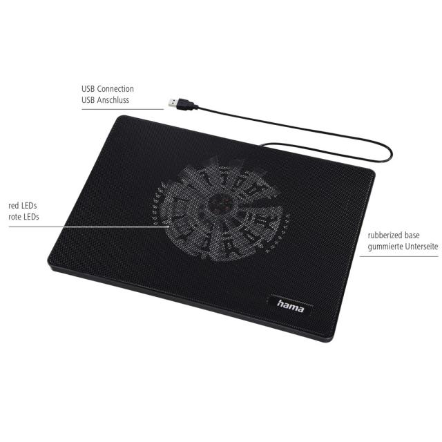 Hama "Slim" Laptop Cooler, Ultra-flat, Quiet, Lightweight, up to 40 cm (15.6"), black 