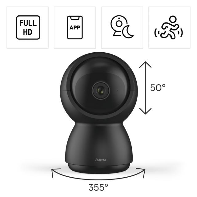 HAMA WiFi камера 1080p, за закрити помещения, въртяща се, сензор за движение, черна 