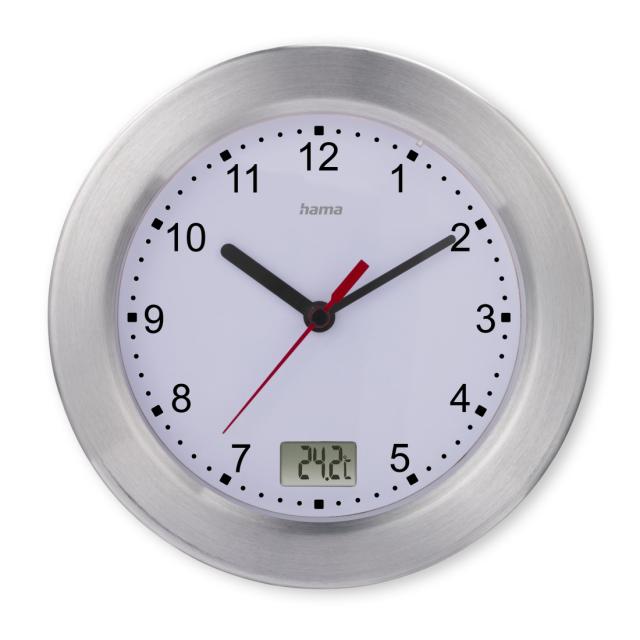 Hama "Mauritius" Bathroom Clock, Wall Clock with Thermometer, No Ticking, Ø 17 cm, 