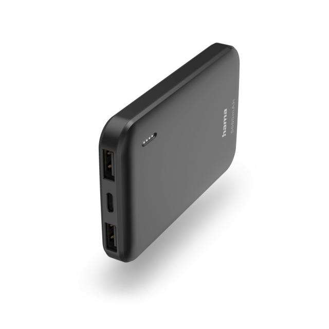 HAMA Външна батерия "Pocket 5" Power Pack, 5000 mAh, Изходи: 2x USB-A, антрацит 