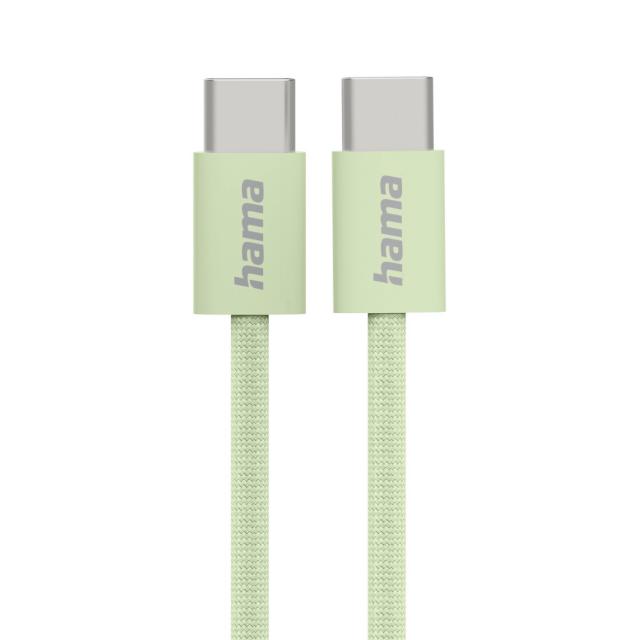 HAMA Кабел за зареждане "Fabric", USB-C - USB-C, 1 m, Nylon, зелен 