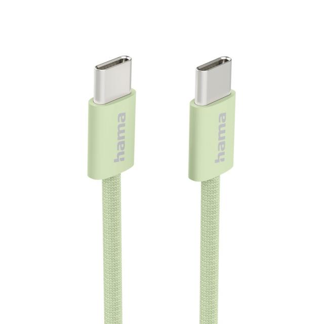 HAMA Кабел за зареждане "Fabric", USB-C - USB-C, 1 m, Nylon, зелен 