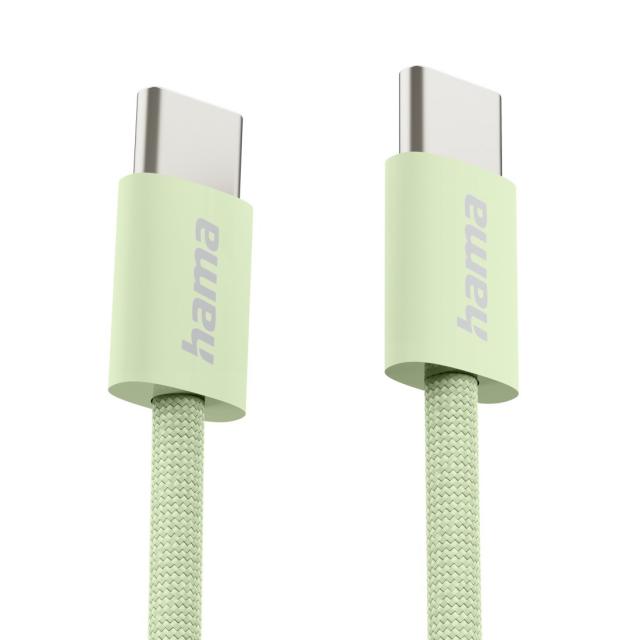 HAMA Кабел за зареждане "Fabric", USB-C - USB-C, 1 m, Nylon, зелен 