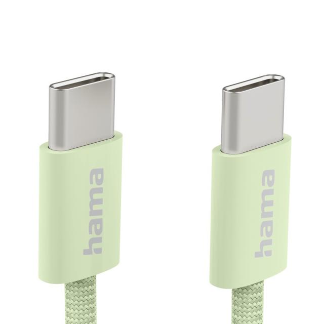 HAMA Кабел за зареждане "Fabric", USB-C - USB-C, 1 m, Nylon, зелен 