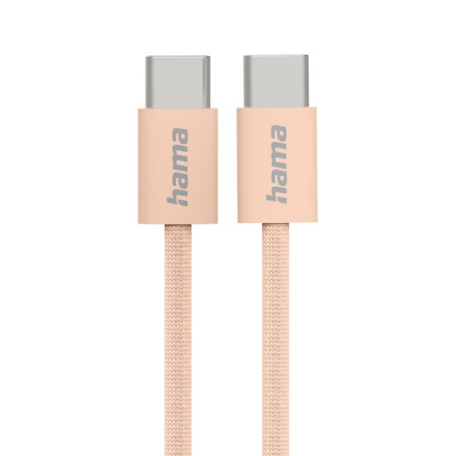 HAMA Кабел за зареждане "Fabric", USB-C - USB-C, 1 m, Nylon, оранжев 