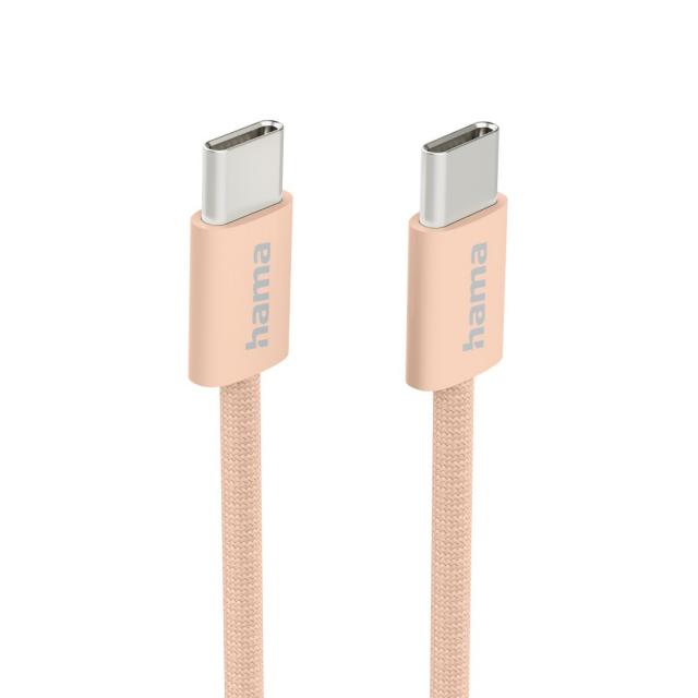 HAMA Кабел за зареждане "Fabric", USB-C - USB-C, 1 m, Nylon, оранжев 