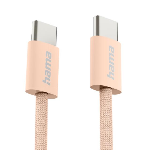 HAMA Кабел за зареждане "Fabric", USB-C - USB-C, 1 m, Nylon, оранжев 