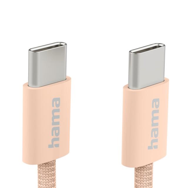 HAMA Кабел за зареждане "Fabric", USB-C - USB-C, 1 m, Nylon, оранжев 