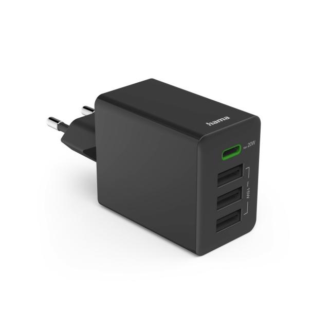 Hama Fast Charger, 1x USB-C PD, 3x USB-A, Mini-Charger, 35 W, black 