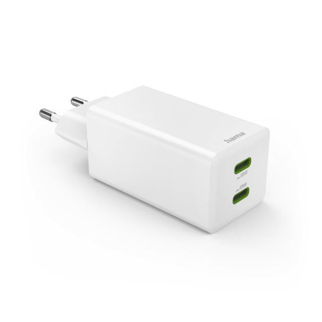 Hama Fast Charger, GaN, 2x USB-C, Mini Charger, PD, 65 W, 201994 