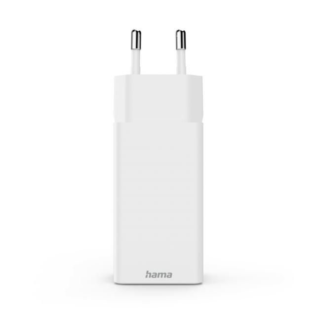 Hama Fast Charger, GaN, 2x USB-C, 1x USB-A, Mini Charger, PD, 65 W, white 