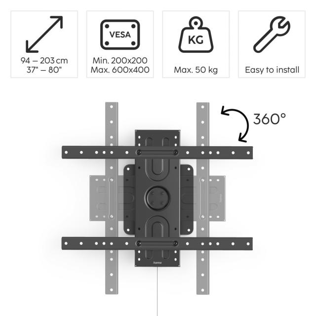 Hama TV Wall Bracket, 203 cm (80"), 360 °, up to 50 kg, 220857 