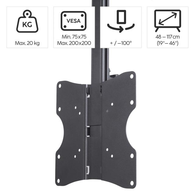 Hama TV Ceiling Mount, Swivel, Height-adjustable, 117 cm (46") up to 20 kg, 220876 