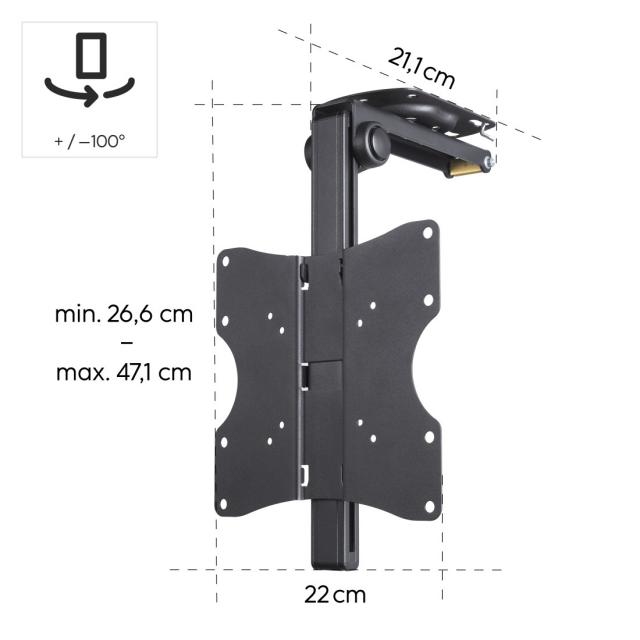 Hama TV Ceiling Mount, Swivel, Height-adjustable, 117 cm (46") up to 20 kg, 220876 