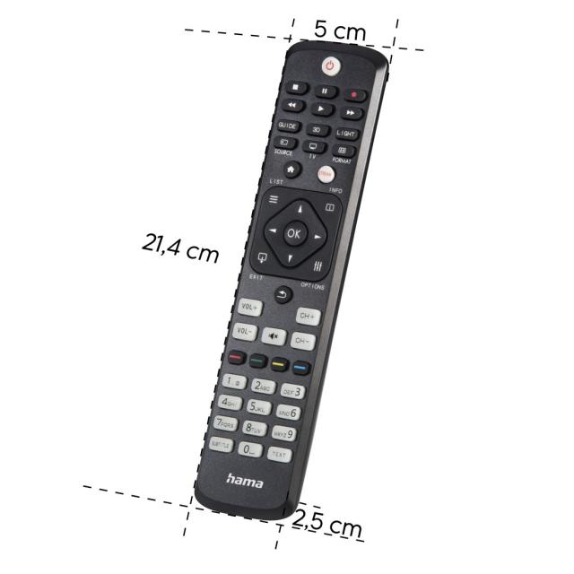 Hama Universal Remote Control for Philips TVs, IR, Teachable, Illuminating Butto 