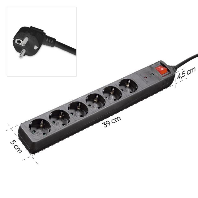 Hama Power Strip, 6-Way, Overvoltage Protection, Switch, 1.4 m, black, 223153 