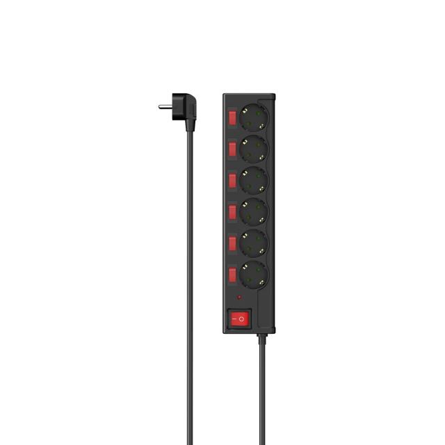 Hama Power Strip, 6-Way, Overvoltage Protection, Individually Switchable, 1.4 m, 223158 