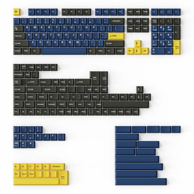 Капачки за механична клавиатура Keychron Cherry Profile Double - Shot PBT Full Set 219 Keycaps - Dark Blue and Golden 