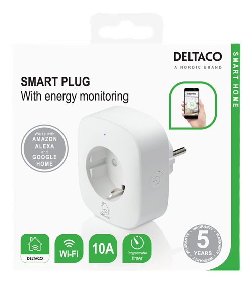 DELTACO SMART HOME power switch, WiFi 2.4GHz 