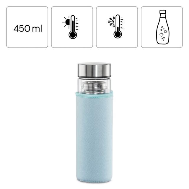 Xavax To Go Glass Bottle, 450ml, with Protective Sleeve, Insert, for Carbonated & Hot/Cold 