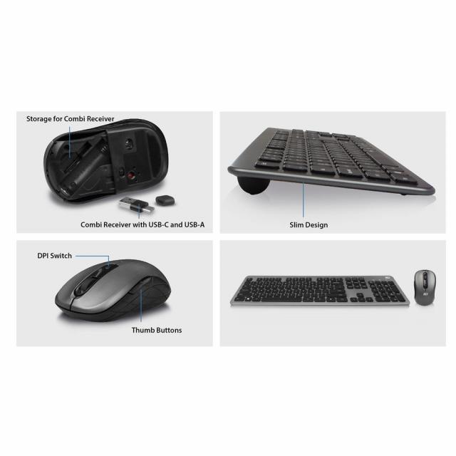 ACT Wireless Keyboard and Mouse set, USB-C/USB-A combi receiver 