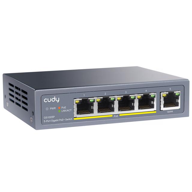 Суич Cudy GS1005P, 5 портов, 10/100/100, PoE+ Switch 60W, Uplink порт 