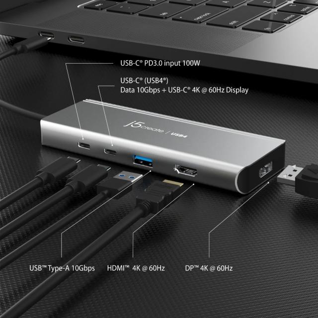 5-портов хъб j5create JCD401 USB4 Dual 4K Multi-port USB-C, 4K HDMI 