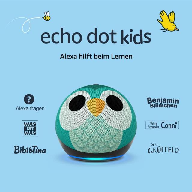 Преносима смарт тонколона Amazon Echo Dot Kids, Гласов асистент, Alexa, Сова 