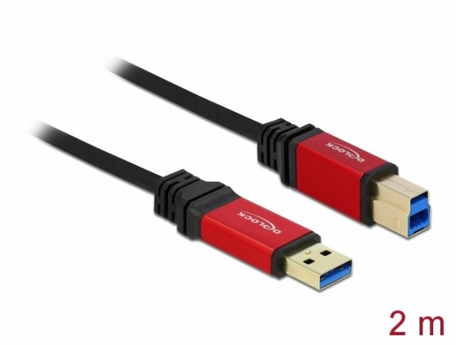 Кабел Delock USB-A мъжко - USB-B мъжко, 2 м, Premium, Екраниран, Черен 