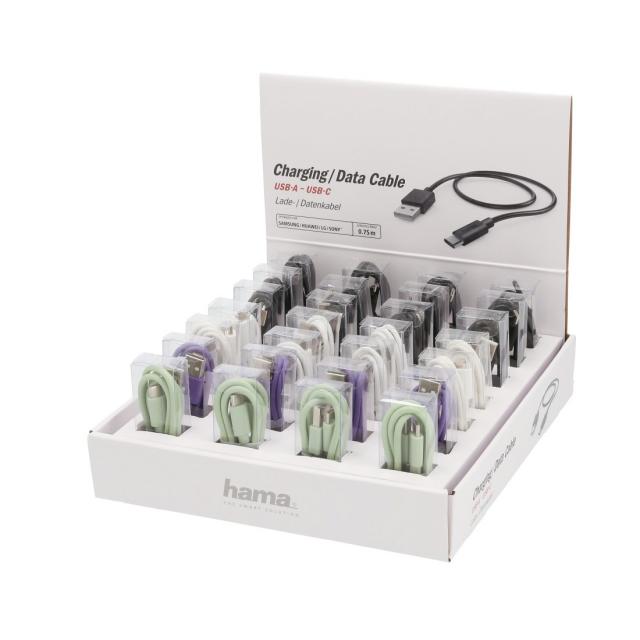 Hama Charging/Data Cable, USB-A - USB-C, 0.75 m, 28 Pcs in Display 