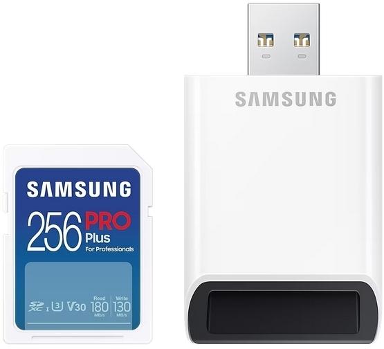 Карта памет Samsung PRO Plus, SD Card, 256GB, USB Четец, Бяла 