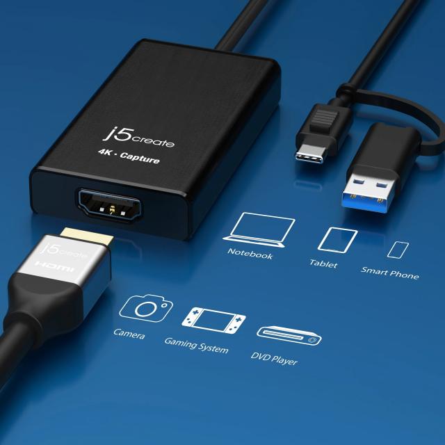 Кепчер адаптер j5create JVA11, HDMI - USB-C, 4K, Черен 