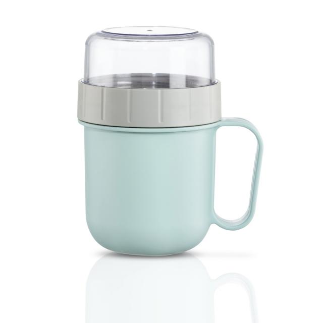 Xavax Cereal Mug To Go, with Topper, 2 Compartments, 500 + 200 ml, pastel blue/grey 