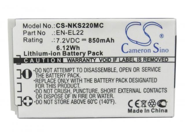 Camera Battery for NIKON J4/S2 EN-EL22  CS-NKS220MC 3,8V 3000mAh  CAMERON SINO 