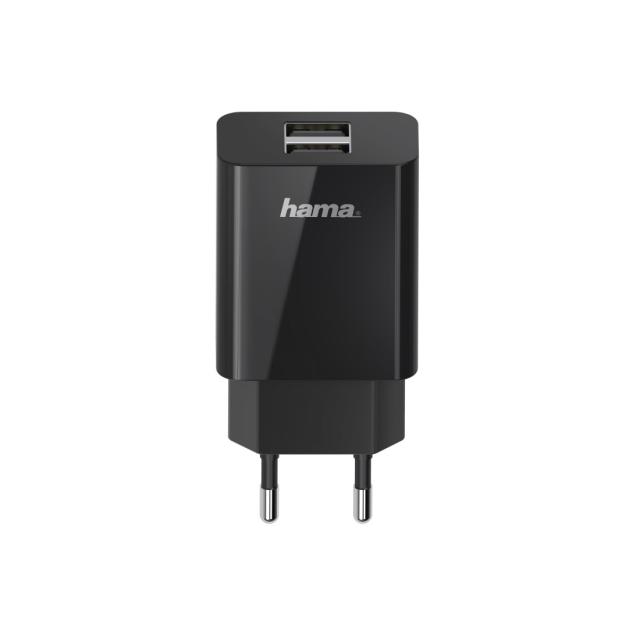 Мрежово зарядно HAMA Universal, 2 x USB-A, 2.1 A, Черен 