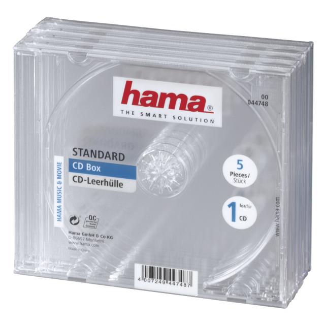 Кутийка за CD/DVD HAMA Jewel Case, прозрачен, 5 бр. в пакет 