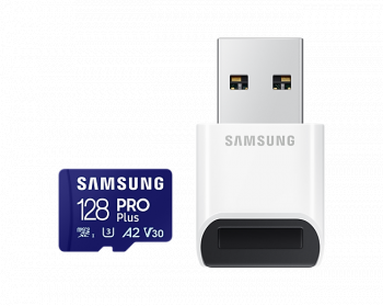 Карта памет Samsung PRO Plus, microSDXC, UHS-I, 128GB, Адаптер, USB четец