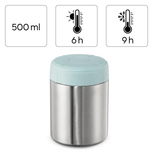 Xavax Stainless Steel Thermal Mug, 500 ml, Leak-proof Soup Mug, pastel blue 