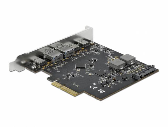 Контролер Delock PCI Express Card x4 -> 3 x USB-C + 2x USB-A 10Gbps 