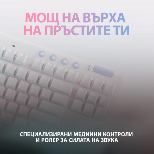 Безжична геймърска механична клавиатура Logitech G G715, TKL, Tactile, RGB LED, US Layout, бяла 