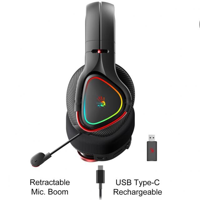 Геймърски безжични слушалки A4TECH Bloody MR710, Bluetooth v5.0, 2.4Ghz, RGB, Микрофон, Черен 