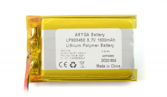 Rechargeable Batteries AKYGA, Li-Po, 3.7 V, 1600mAh, PCM 