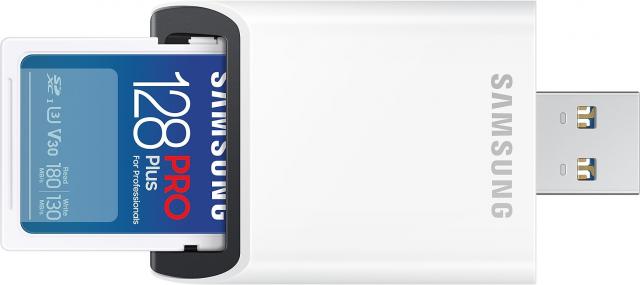 Карта памет Samsung PRO Plus, SD Card, 128GB, USB Четец, Бяла 