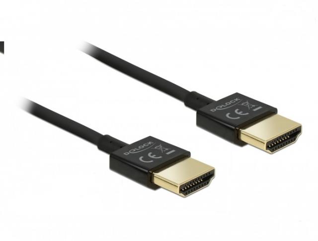 Delock Cable High Speed HDMI with Ethernet - HDMI-A male > HDMI-A male 3D 4K 0.5 m Slim High Quality 