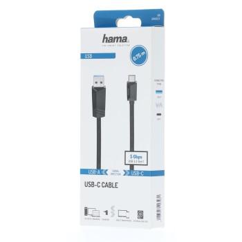 Cable HAMA  USB-C plug-USB-A plug, USB 3.2 Gen 1, 0.75 m, Black 
