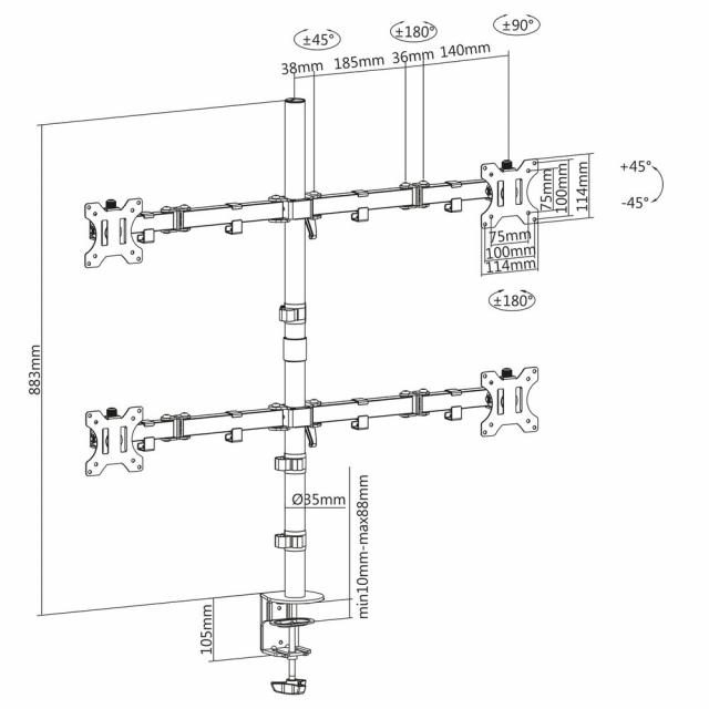 Desk mount for 4 monitors up to 32 inch with VESA 