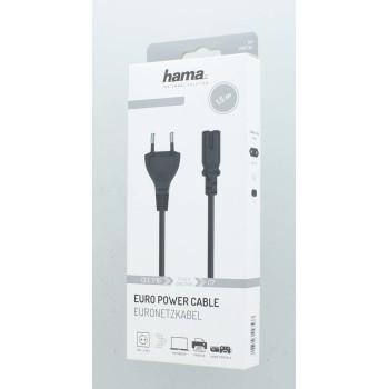 Захранващ кабел HAMA 200732, Euro-plug, 2pin(IEC C7) женско, 1.5 m, Черен 