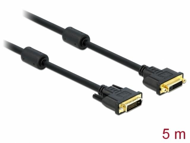 Удължителен кабел Delock, DVI 24+1 мъжко > DVI 24+1 женско, 5 m, Черен 
